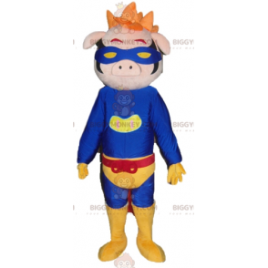 Kostým maskota Pig BIGGYMONKEY™ v kostýmu superhrdiny –