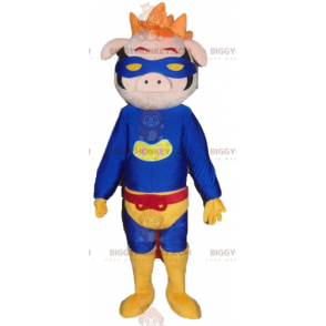 Pig BIGGYMONKEY™ Mascot Costume Dressed In Superhero Costume –