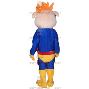 Pig BIGGYMONKEY™ Mascot Costume Dressed In Superhero Costume –