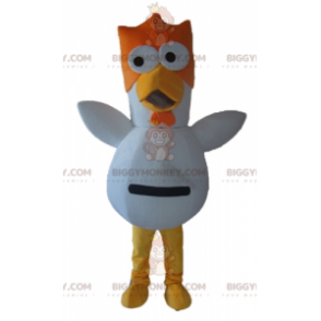 BIGGYMONKEY™ Wit oranje geel kip haan vogel mascotte kostuum -