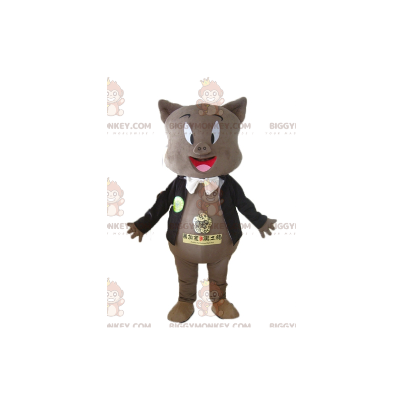 Disfraz de mascota BIGGYMONKEY™ de cerdo gris con chaqueta