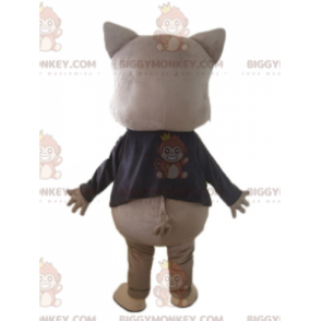 BIGGYMONKEY™ Mascot Costume of Gray Pig in Black Jacket and Bow