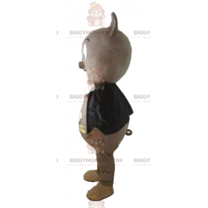 BIGGYMONKEY™ Mascot Costume of Gray Pig in Black Jacket and Bow