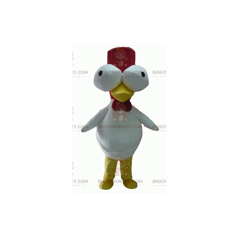 BIGGYMONKEY™ Costume da mascotte Gallo bianco e rosso con occhi