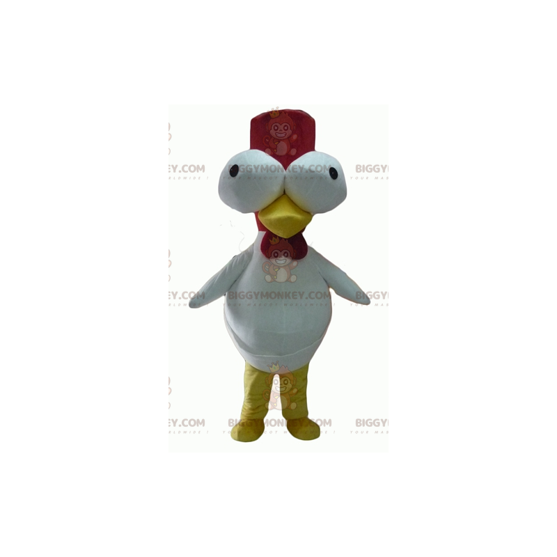 Costume de mascotte BIGGYMONKEY™ de coq blanc et rouge avec des