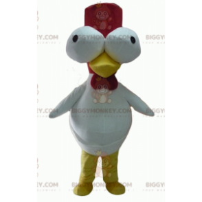 BIGGYMONKEY™ Costume da mascotte Gallo bianco e rosso con occhi