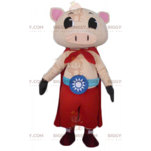 Pink Pig BIGGYMONKEY™ Mascot Costume with Pants and Cape –