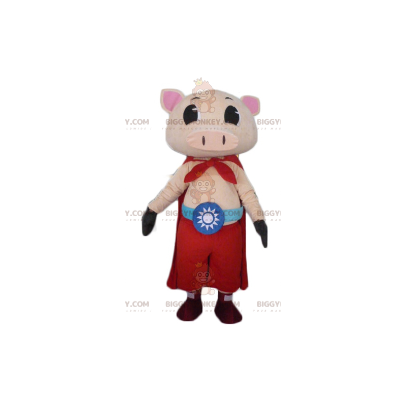 Disfraz de mascota Pink Pig BIGGYMONKEY™ con pantalones y capa