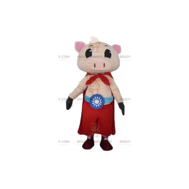 Fantasia de mascote Pink Pig BIGGYMONKEY™ com calça e capa –