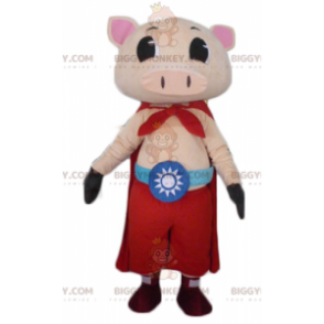 Disfraz de mascota Pink Pig BIGGYMONKEY™ con pantalones y capa