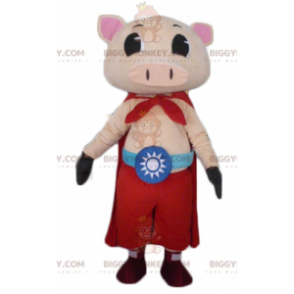 Pink Pig BIGGYMONKEY™ Mascot Costume with Pants and Cape –