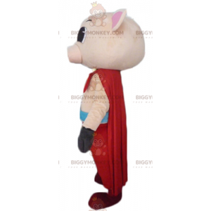 Pink Pig BIGGYMONKEY™ maskottiasu housuilla ja viitalla -