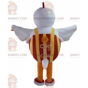 Traje de mascote de galinha branca vermelha e amarela