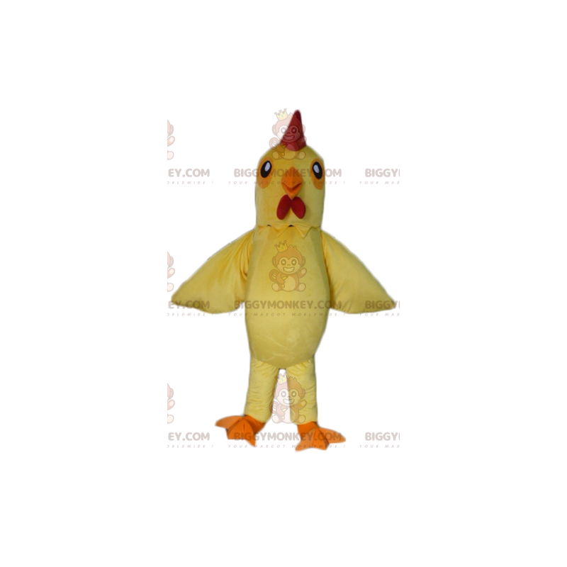 Costume de mascotte BIGGYMONKEY™ de poule jaune et rouge de coq