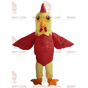 Costume de mascotte BIGGYMONKEY™ de poule jaune et rouge de coq