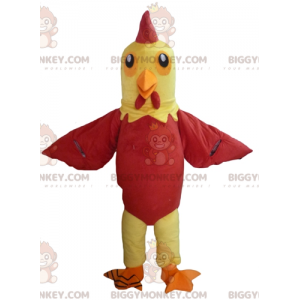 Giant Rooster Gul och röd höna BIGGYMONKEY™ maskotdräkt -