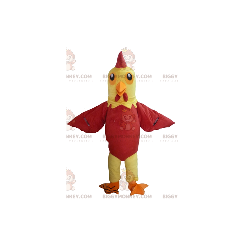 Costume de mascotte BIGGYMONKEY™ de poule jaune et rouge de coq