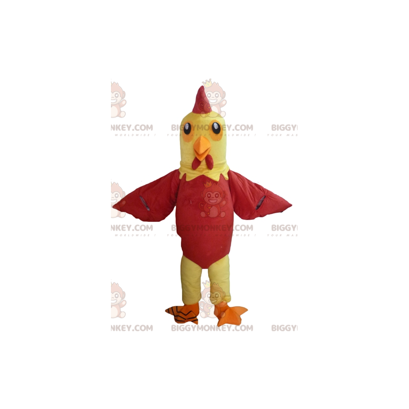 Kæmpehane, gul og rød høne BIGGYMONKEY™ maskotkostume -