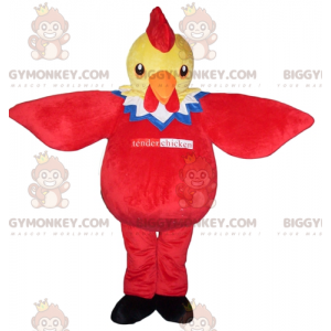 Costume de mascotte BIGGYMONKEY™ de poulet jaune rouge bleu et