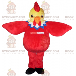 Kæmpe gul rød blå og hvid kylling BIGGYMONKEY™ maskotkostume -