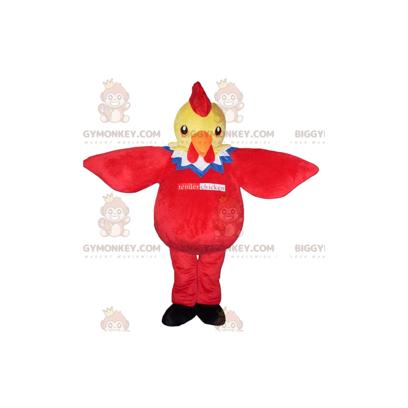 Costume de mascotte BIGGYMONKEY™ de poulet jaune rouge bleu et