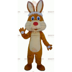 Simpatico e allegro costume mascotte coniglio marrone e beige