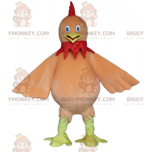 Costume de mascotte BIGGYMONKEY™ d'oiseau marron jaune et rouge