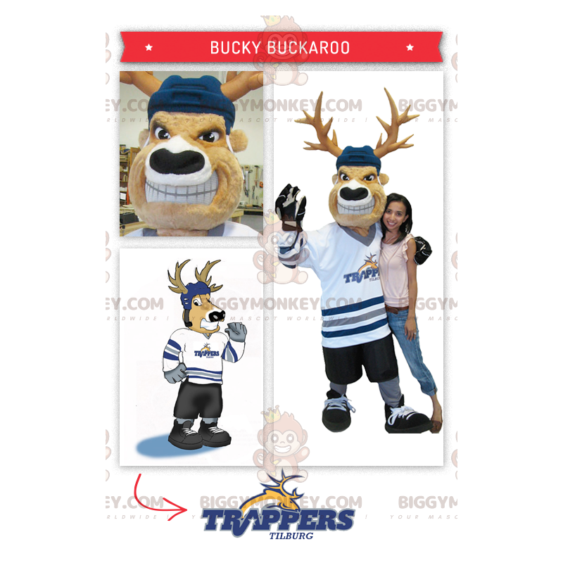 Costume de mascotte BIGGYMONKEY™ de caribou de joueur de hockey