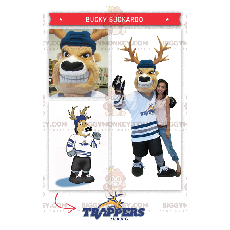 Hockeyspeler Caribou BIGGYMONKEY™ mascottekostuum -