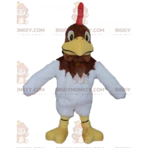 Traje de mascote BIGGYMONKEY™ de galo marrom e branco com