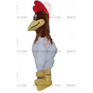 Costume de mascotte BIGGYMONKEY™ de coq marron et blanc avec