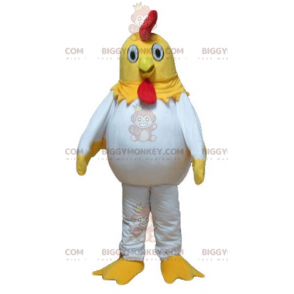 Costume de mascotte BIGGYMONKEY™ de poule de poulet jaune blanc