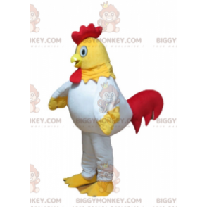 Costume de mascotte BIGGYMONKEY™ de poule de poulet jaune blanc