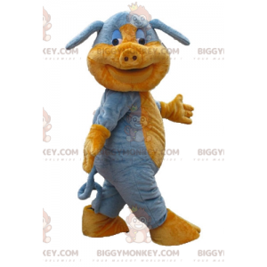 Blødt og sødt blåt og orange svin BIGGYMONKEY™ maskotkostume -