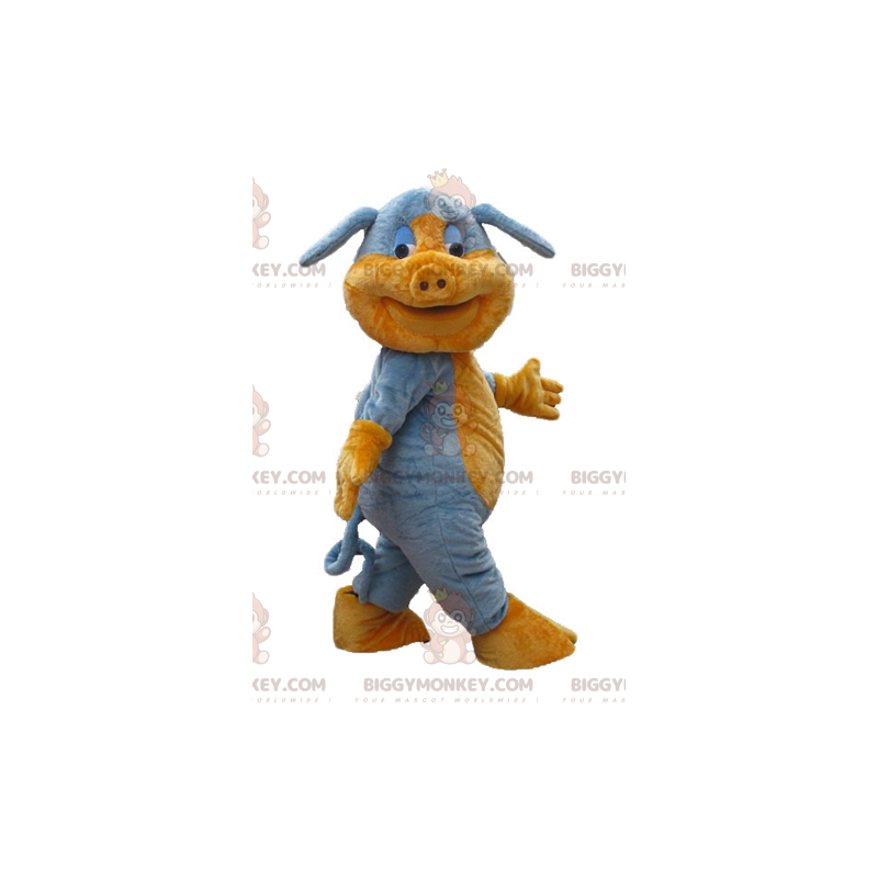 Costume de mascotte BIGGYMONKEY™ de cochon bleu et orange doux