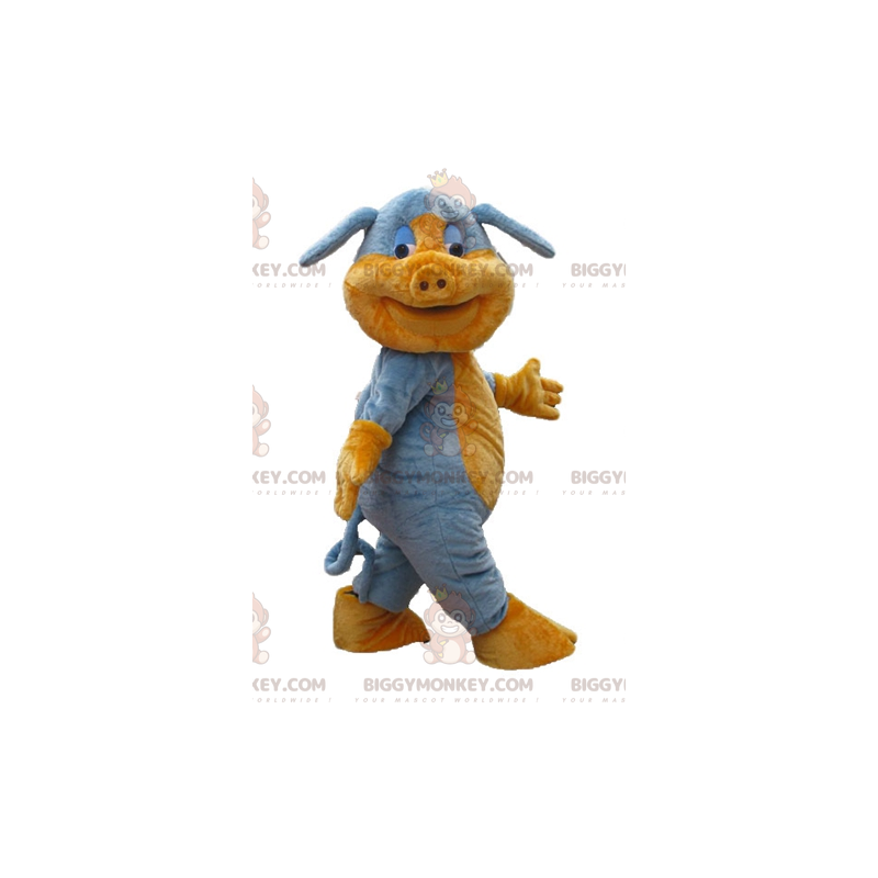 Soft and Cute Blue and Orange Pig BIGGYMONKEY™ Mascot Costume –