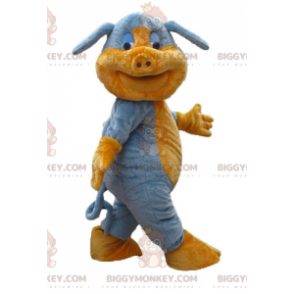 Blødt og sødt blåt og orange svin BIGGYMONKEY™ maskotkostume -