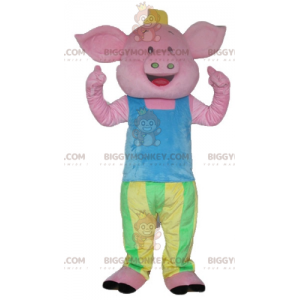 Rosa Schwein BIGGYMONKEY™ Maskottchenkostüm in blaugrünem und