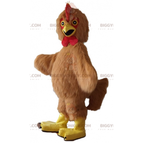 BIGGYMONKEY™ All Hairy Brown Red and Yellow Rooster Hen Mascot