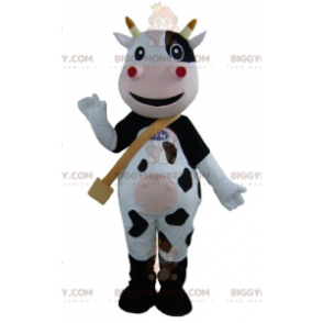 Costume de mascotte BIGGYMONKEY™ de vache noire blanche et rose