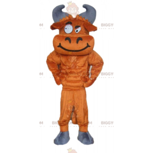 Traje de mascote BIGGYMONKEY™ de búfalo marrom e cinza com