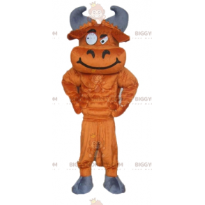 Lekfull brun och grå buffel BIGGYMONKEY™ maskotdräkt -