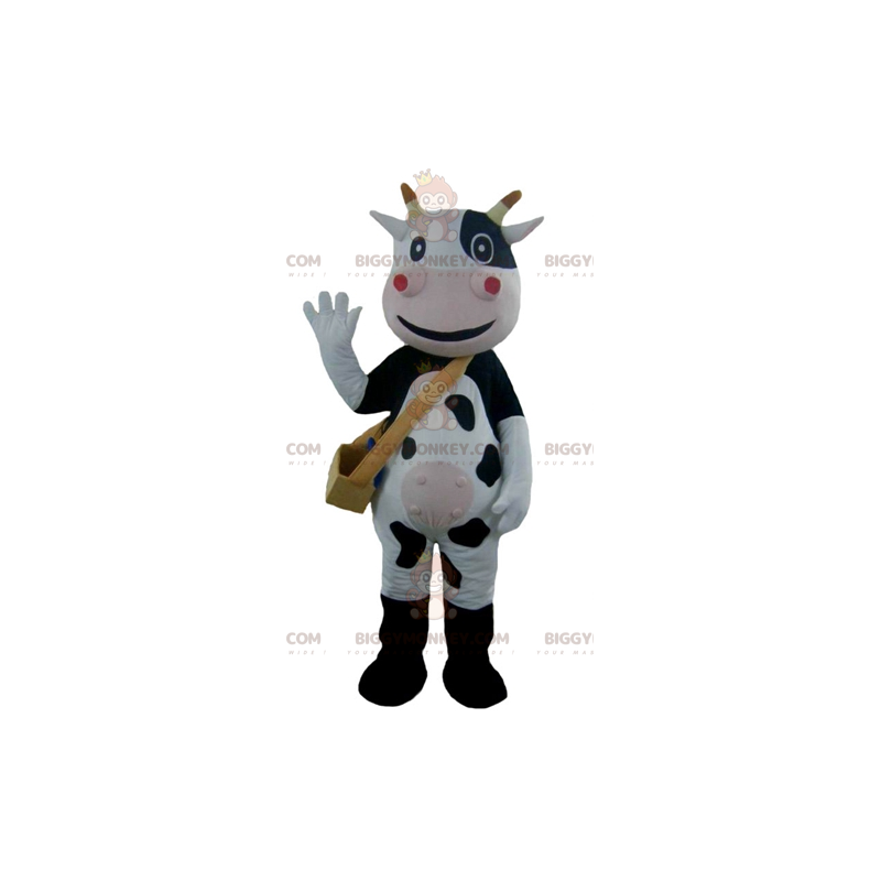 Costume de mascotte BIGGYMONKEY™ de vache noire blanche et rose