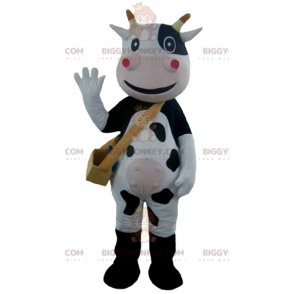 Costume de mascotte BIGGYMONKEY™ de vache noire blanche et rose