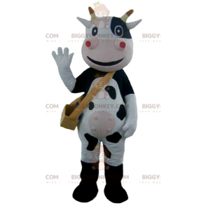Kostým maskota velmi usměvavé černé bílé a růžové krávy