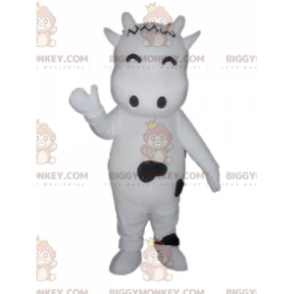 Traje de mascote BIGGYMONKEY™ de vaca branca e preta fofa e