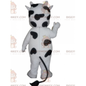 Traje de mascote BIGGYMONKEY™ de vaca branca e preta fofa e