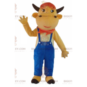 BIGGYMONKEY™ Disfraz de mascota de vaca marrón con overol azul
