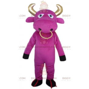 BIGGYMONKEY™ Costume da mascotte Mucca rosa con corna e anello