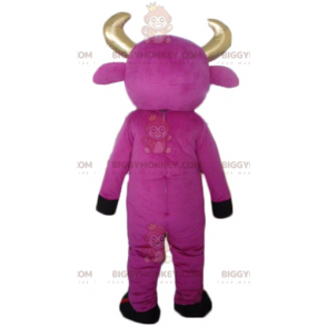 Traje de mascote BIGGYMONKEY™ Vaca rosa com chifres de ouro e